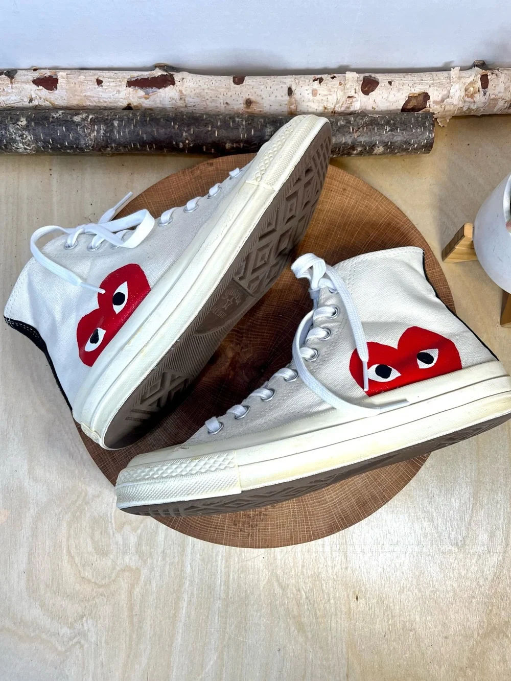 Comme des Garçons PLAY Converse Cream Canvas Size 9 Womens 7 Mens